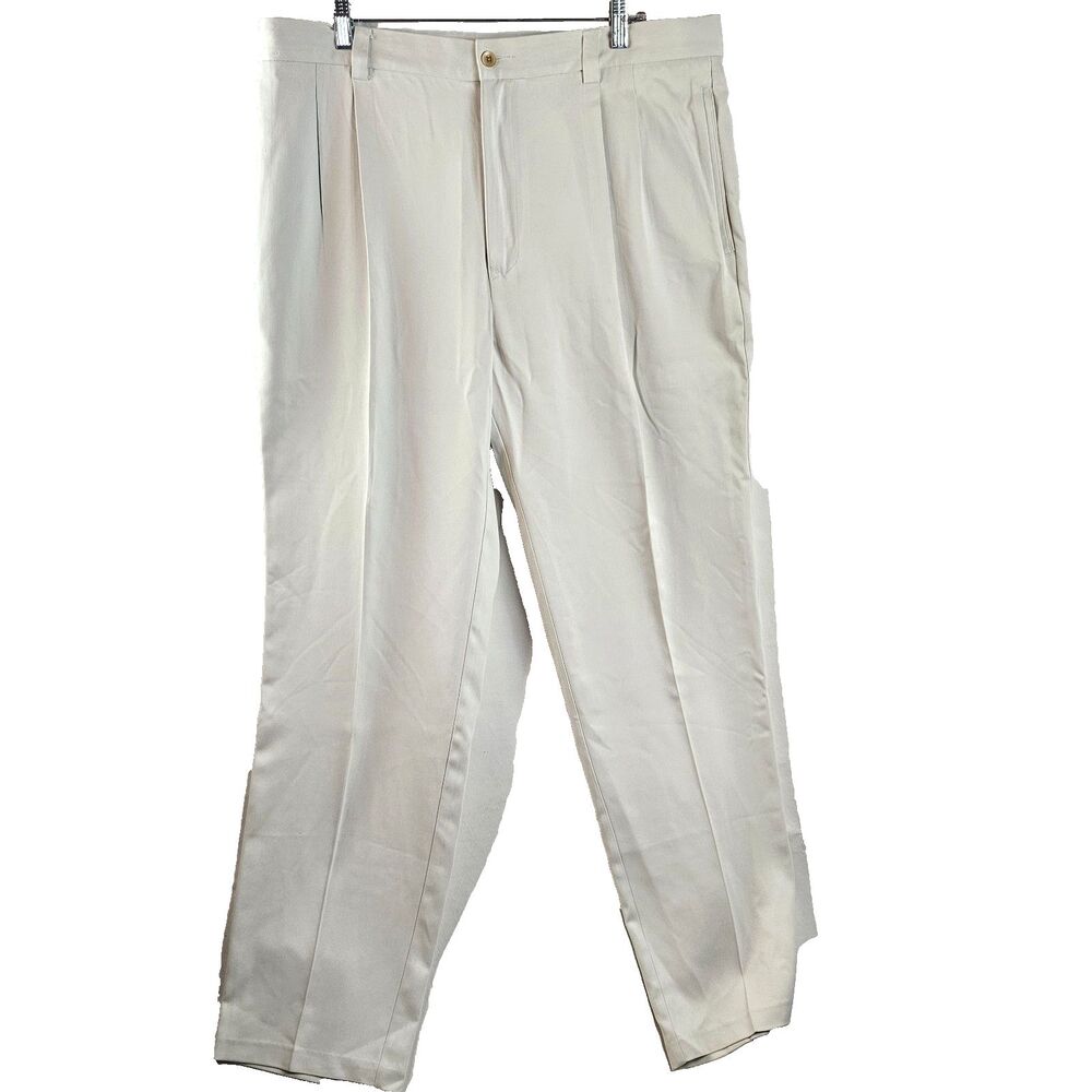 Tommy Bahama Pants Mens 42x34 White 100% Silk Pleated Dress Resort Luxury